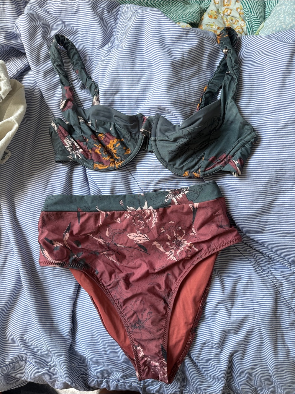 Tavik Floral Underwire Bikini Set in Teal and Burgundy